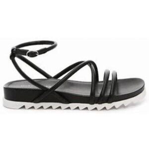 New in Box Marc Fisher Black Strappy Ankle-Wrap Sandals with White Lug Sole 7.5